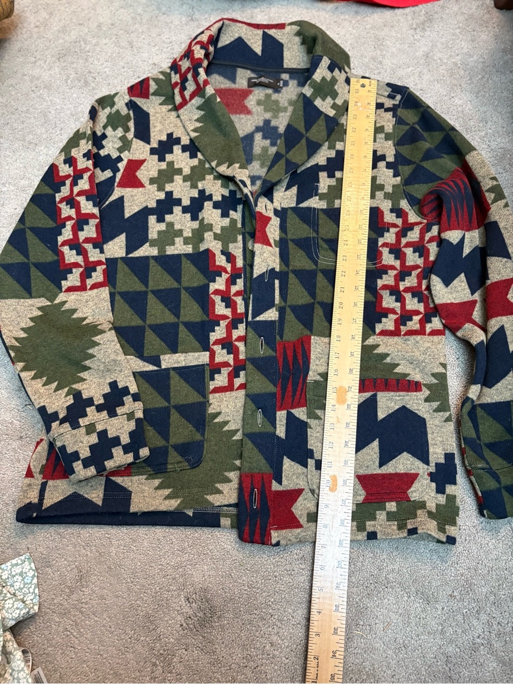 Junk Food Clothing Men's Geometric Shawl Collar Cardigan - Olive, Navy & Red